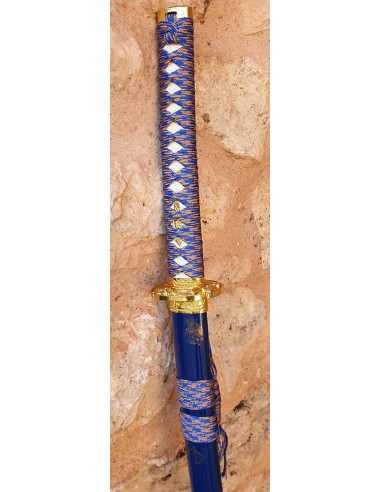 Bainha De Punho Trançado Katana Azul-Ouro 100 Cm -Loja Zetan Medieval - Katanas Decorativas comprar on-line