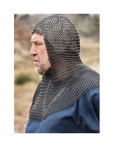 Quadrato Coif Chainmail Acciaio annerito - Negozio medievale Zetan- Cotta di maglia