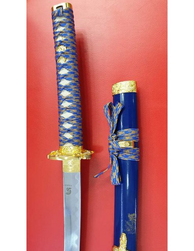 Wakizashi Fodero Blu/Oro 66 Cm - Negozio medievale Zetan- Wakizashi decorativo per acquistare on-line