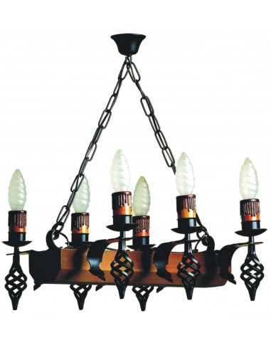 Wrought Iron And Rustic Wood Lamp 6 Lights