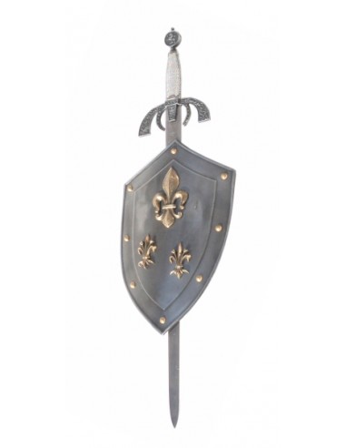 Escudo Flor De Lys Y Espada Rústico de Zetan Medieval Espadas Toledanas en nuestra Tienda Medieval Zetan en la categoría de Escu