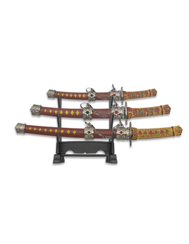 3 mini garnet katanas with display - Zetan Medieval Store- Letter openers and Mini swords to buy online