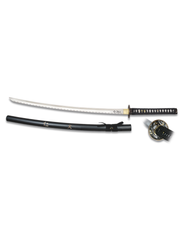 Katana negra con funda y peana acero al carbono - Tienda Zetan Medieval-  Katanas Decorativas comprar online