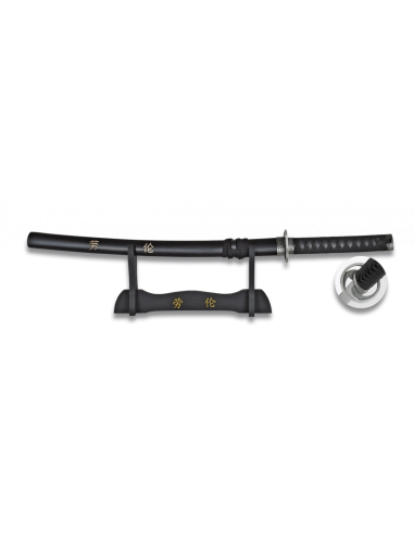 Wakizashi samurai noir avec support - Magasin médiéval Zetan- Wakizashi décoratif acheter en ligne