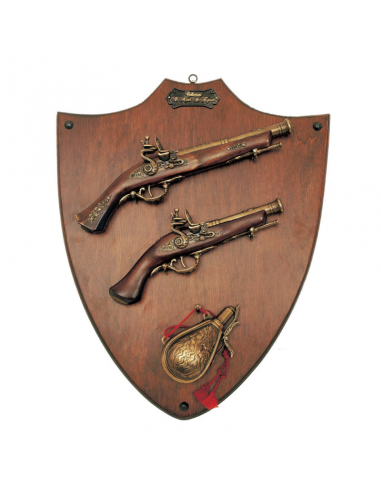 Panel With 2 Guns And Gunpowder Flask - Zetan Medieval Store- Guns - rifles