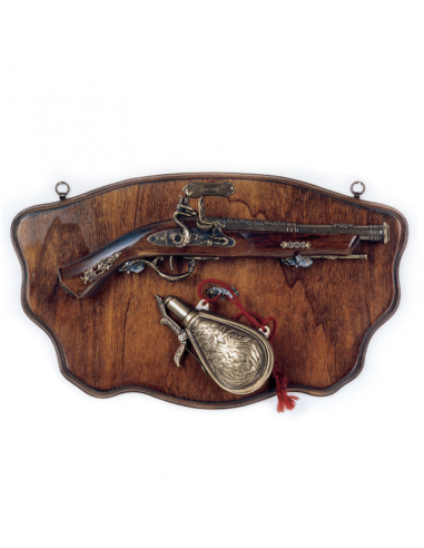 Panel With Gun And Gunpowder Flask - Zetan Medieval Store- Guns - rifles