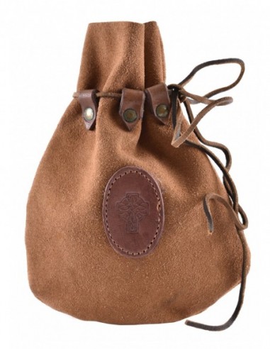 Medieval Drawstring Leather Pouch With Celtic Cross - Zetan Medieval Store- Medieval bags