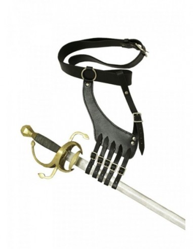 Belt With Sword Holder Black Leather - Zetan Medieval Store- Belts